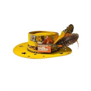 NEW ART BY AMY LABBE women's cut out fedora hat in yellow star